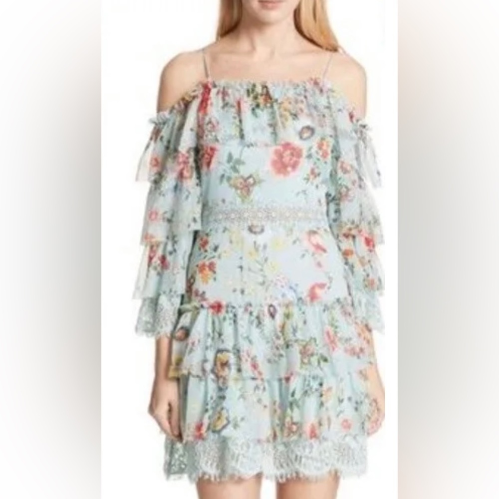 Alice + Olivia Santos Cold Shoulder Tiered Silk Dress
 2